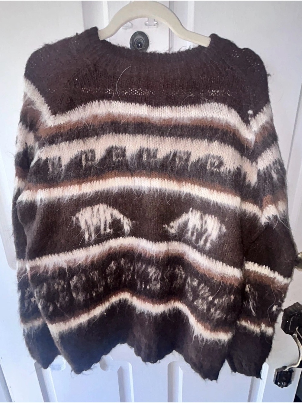 Handknit in Bolivia Fuzzy Alpaca Wool Chunky Rich Browns Boxy Cozy Chic